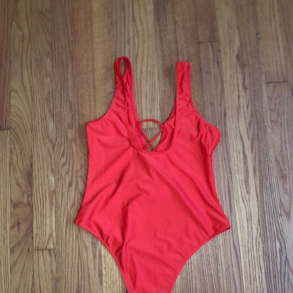Nwot red open front tie bathing suit L - Picture 3 of 5